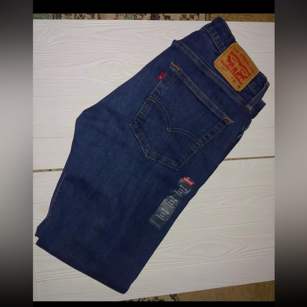 New Levi’s Dark Wash Stretch Denim 513 Slim Straight Jeans 32x32